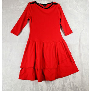 Lauren Jean Company Womens Red Boatneck Layered Tiered 3/4 Sleeve Dress Medium